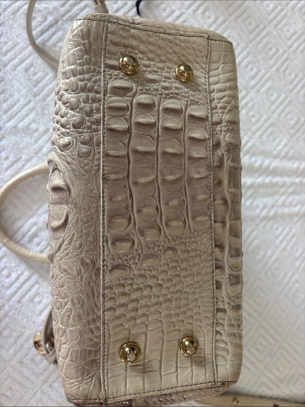 Brahmin Cream Croc-Embossed Satchel with Gray Trim - Picture 9 of 9